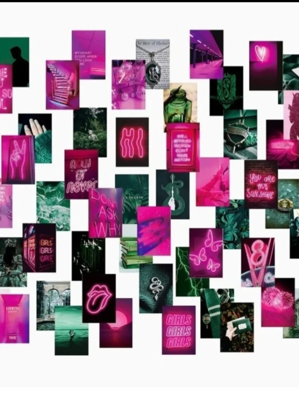 NWOT 50pcs Photo Wall Collage Double Sided Slytherin & Pink Cards Teen Decor
